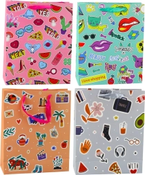 Geschenktasche mit bunten Aufklebern 32 × 26 × 12 cm