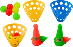Geschicklichkeitsspiel mit Körbchen und Werfer, 2 Körbchen und 6 Bälle