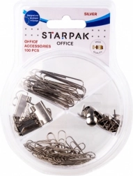 Silberne Büroaccessoires in transparenter Box