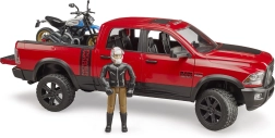 Bruder Ram Pick‑up mit Ducati Scrambler Motorrad und Figur