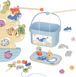 Holz-Meeres-Set 3-in-1: Balancierturm, Magnetangeln und Auffädeln – 23 Teile