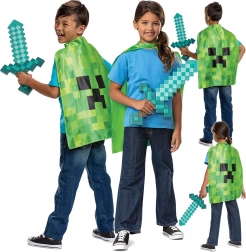 Minecraft-Kostüm mit Diamantschwert und Creeper-Umhang für Kinder