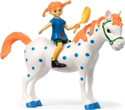 Pippi-Langstrumpf-Figur mit Pferd Alfonso und Pfanne