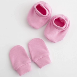 Baby-Baumwollset – Schühchen und Fäustlinge New Baby rosa 0–6 Monate