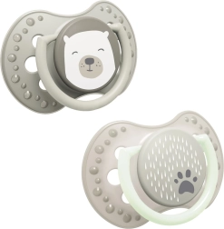 LOVI Schnuller mit Mini-Schild, dynamisch, Silikon, BUDDY BEAR 0–2 Monate, 2 Stk.