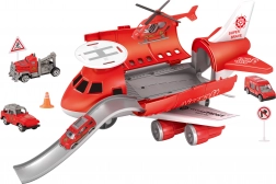 Feuerwehr-Flugzeugstation mit Fahrzeugen und Hubschrauber