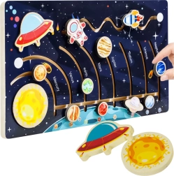 Kruzzel Holz-Montessori-Puzzle Sonnensystem – Planetenlabyrinth und Rakete
