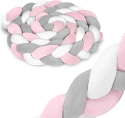 Ricokids geflochtene Bettschlange für das Kinderbett, rosa-grau, 3 m