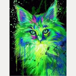 Diamantmalerei fluoreszierende Katze 30x40 cm