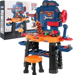 Kinder-Werkbank 3+ mit interaktiver Akku-Bohrmaschine, Hocker und 181 Teilen