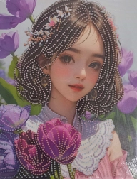 Diamantmalerei Mädchen mit Blumen auf Leinwand 23x30 cm