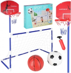 Fußballtor und Basketballkorb 2in1 mit zwei Bällen und Pumpe