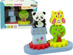 Holzsortierspiel Tiere Eule Panda mit Zahnrädern