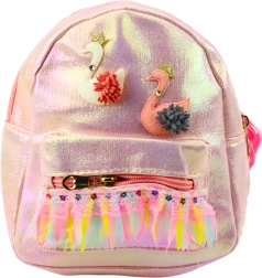 Kinder Rucksack Rosa mit Schwänen und Verzierungen