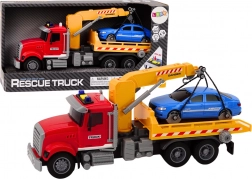 Rotes Abschleppfahrzeug mit Kran und Lichteffekten