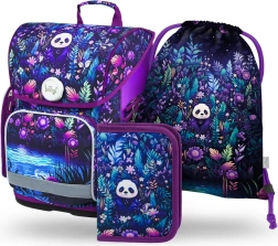 Baagl Schulset Ergo Jungle Panda – Schultasche, Federmäppchen und Beutel