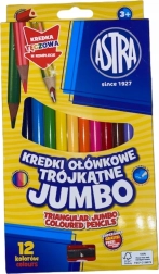 Dreikant-Jumbo-Buntstifte mit Spitzer, 12 Stück ASTRA