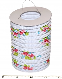 Papierlaterne Zylinder Weiß mit Blumen 15 cm