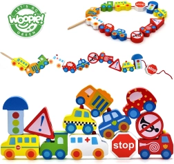 Woopie Green Holz-Fädelperlen Fahrzeuge 13 Stk.