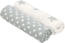 Baumwoll-Mulltücher New Baby Softy 90 × 110 cm, grau-weiß, 2 Stk.