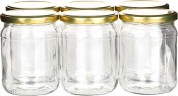 Set mit 6 Einmachgläsern 520 ml mit goldenen Schraubdeckeln Ø 82