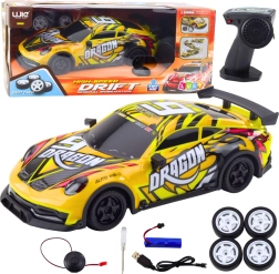 RC Sportwagen mit beleuchteter Karosserie und Drift-Rädern – gelb