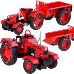Metallroter Traktor mit Anhänger 1:18 mit Gummireifen