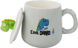 Keramiktasse mit Dinosauriermotiv und Deckel 350 ml