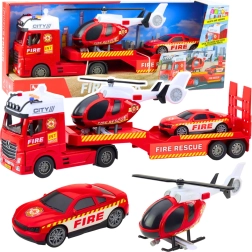 Kinder Feuerwehrset mit Lastwagen, Hubschrauber und Feuerwehrauto