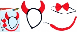 Teufels-Karneval-Set für Kinder – Haarreif mit Hörnern, Schwanz und Fliege