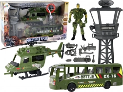 Militärset mit Hubschrauber, Kampfwagen, Kontrollturm und Soldatenfigur