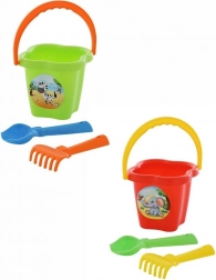 Strandset mit Eimer, Schaufel und Harke