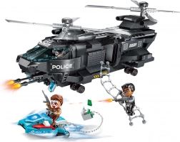 Qman Police Battle Force Geheime Mission Adler – Polizeihubschrauber mit Scooter und Minifiguren