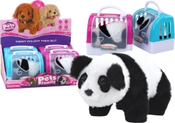 Interaktive Plüschpanda im rosa-blauen Tragekorb