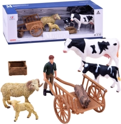 Figurenset Bauernhof – Kuh, Kalb, Widder, Schaf und Bauer mit Tiergehege – C