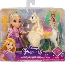 Prinzessin RAPUNZEL oder BELLE mit Pferd und Bürste, Puppe 15 cm