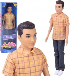 Anlily Puppe Junge Braunhaariger Paulo mit kariertem Hemd und dunkler Hose