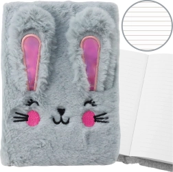 Plüsch-Notizbuch A5 mit Hasenmotiv, liniert, grau