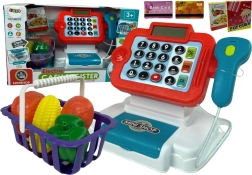 Kinderkasse mit Taschenrechner und Gemüsekorb