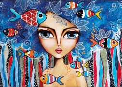 Puzzle Mädchen mit Fischen 1000 Teile