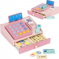 Holzkasse für Kinder mit Scanner, Münzen und Zahlungskarte