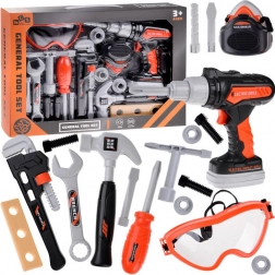 Großes Set für kleine Heimwerker mit Bohrmaschine, Hammer und Schraubenschlüssel