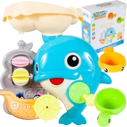 Badespielzeug Delfin mit gelber Schöpfkelle und Fisch-Schöpfer