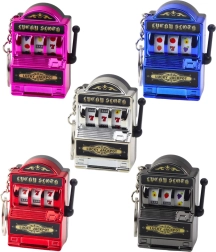 Schlüsselanhänger Mini-Spielautomat mit Slot, beweglichem Hebel, Farbmix