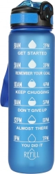 Tritan-Wasserflasche 1 l mit Strohhalm und Motivationsmarkierungen – Blau