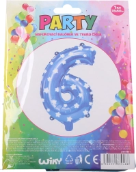 Aufblasbarer Zahlenballon 6, blau mit Sternchen, 78 × 50 cm