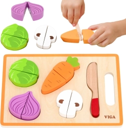 Viga Montessori-Gemüseschneideset aus Holz mit Brett und Messer
