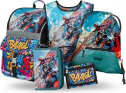 Set für Schulkinder Zippy Skatepark: Schulranzen, Federmäppchen, Beutel, Schürze und Geldbörse