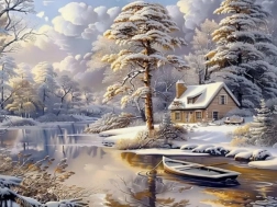 Diamantmalerei Winterhütte