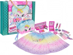 Kinderschminkset mit Regenbogen-Tutu-Rock und Einhorn-Handtasche (22 Teile)